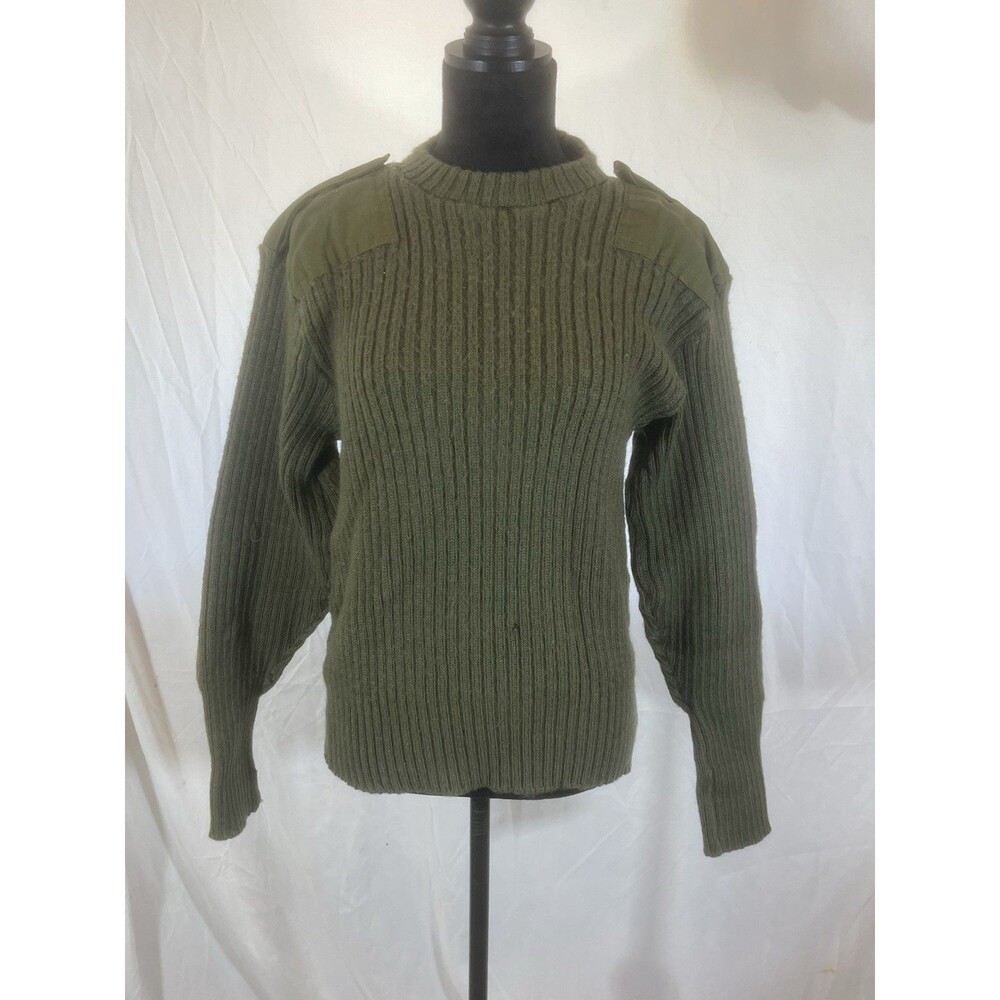 Vintage English Army Jersey Mans Heavy Olive Drab Round Neck Gorpcore Acetate